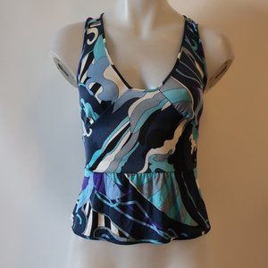 Womens Emilio Pucci Blue Purple Multi Spaghetti Strap Sleeveless Silk To…